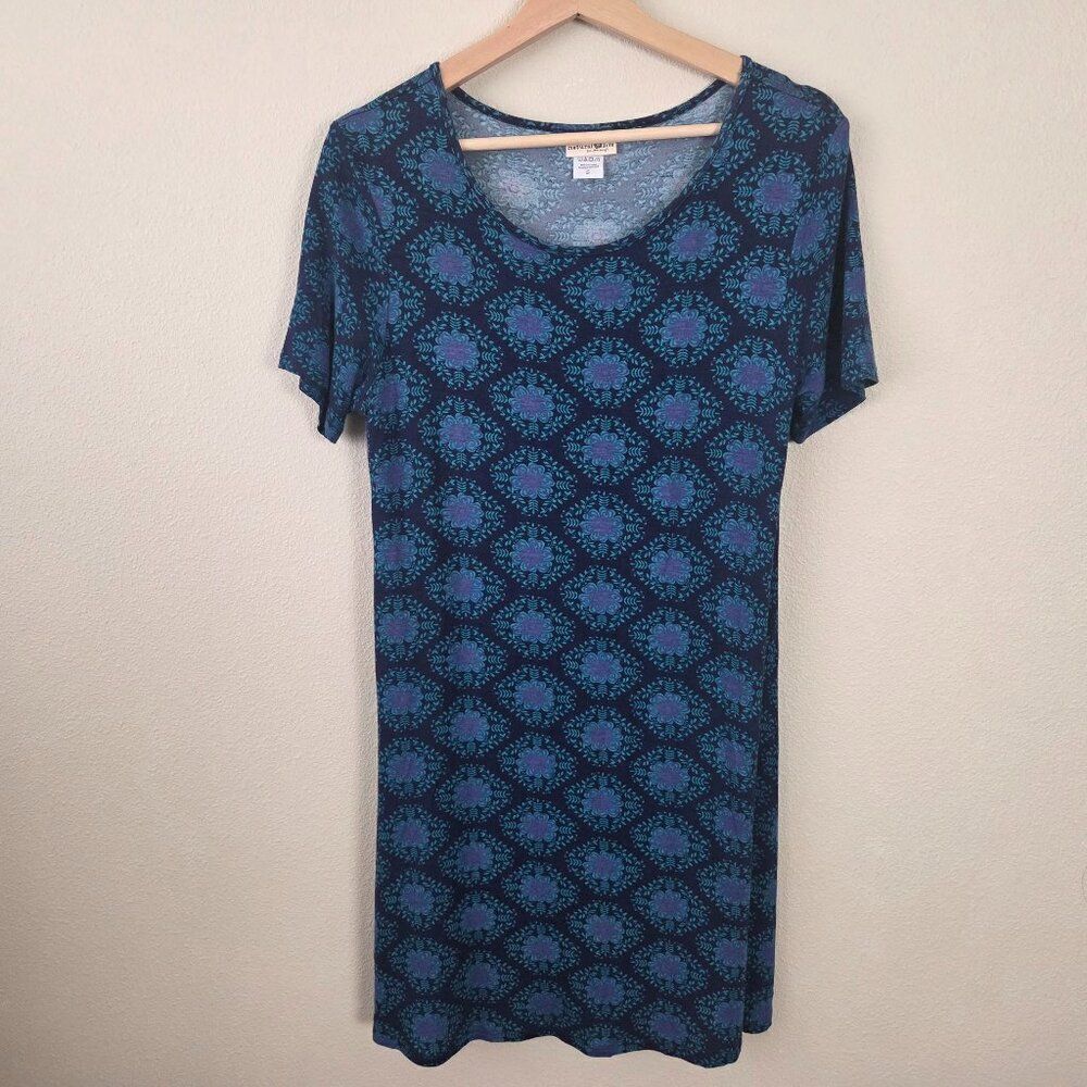 Natural Life Sleep Shirt Nightgown Size S Blue Print Soft Stretch Knit Boho